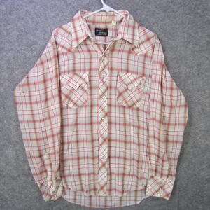 Vintage Champion Westerns Shirt Mens Large Red White Plaid Pearl Snap Cowboy 70s